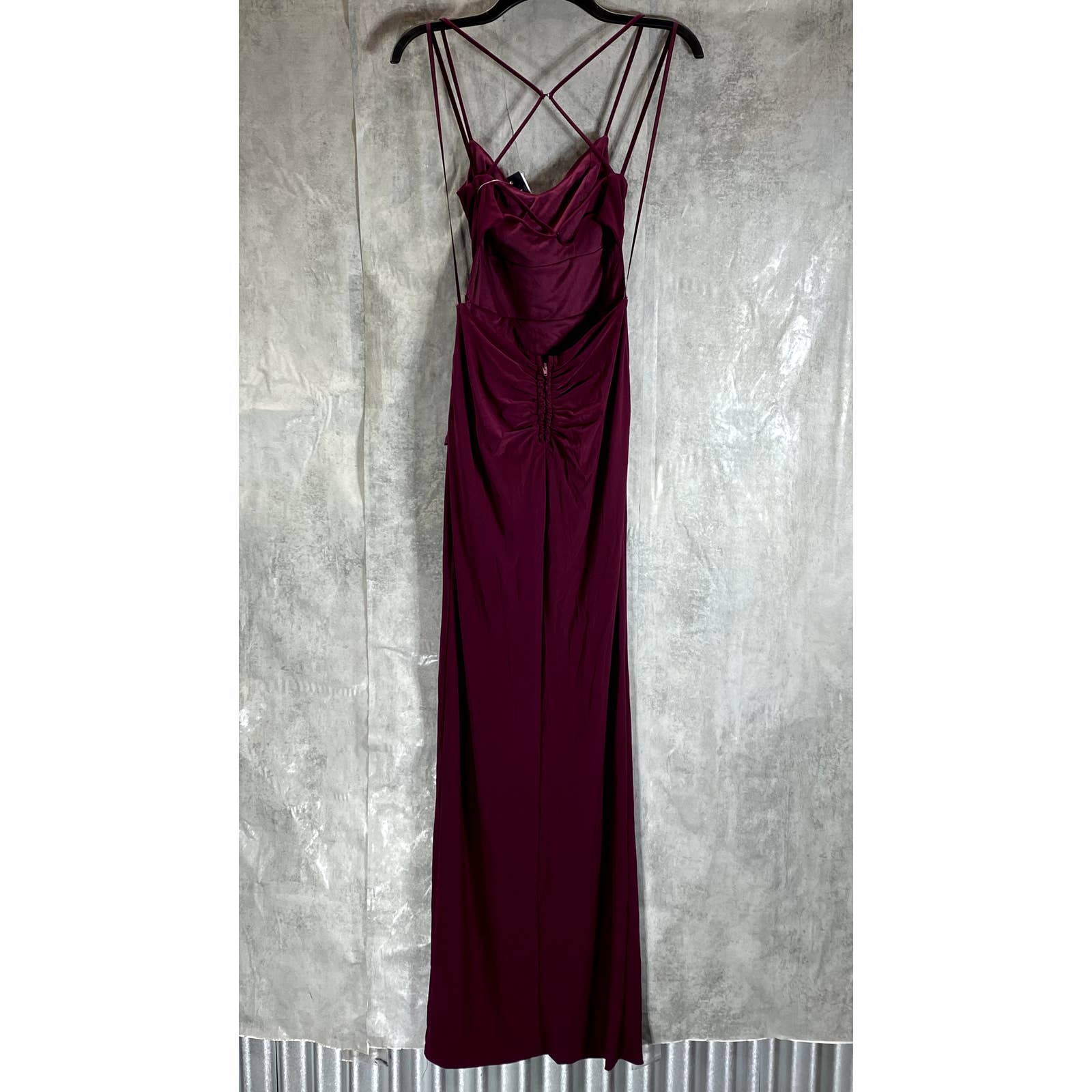 CITY STUDIO Juniors' Burgundy Cowl-Neck Open-Back Side-Slit Maxi Dress SZ 1