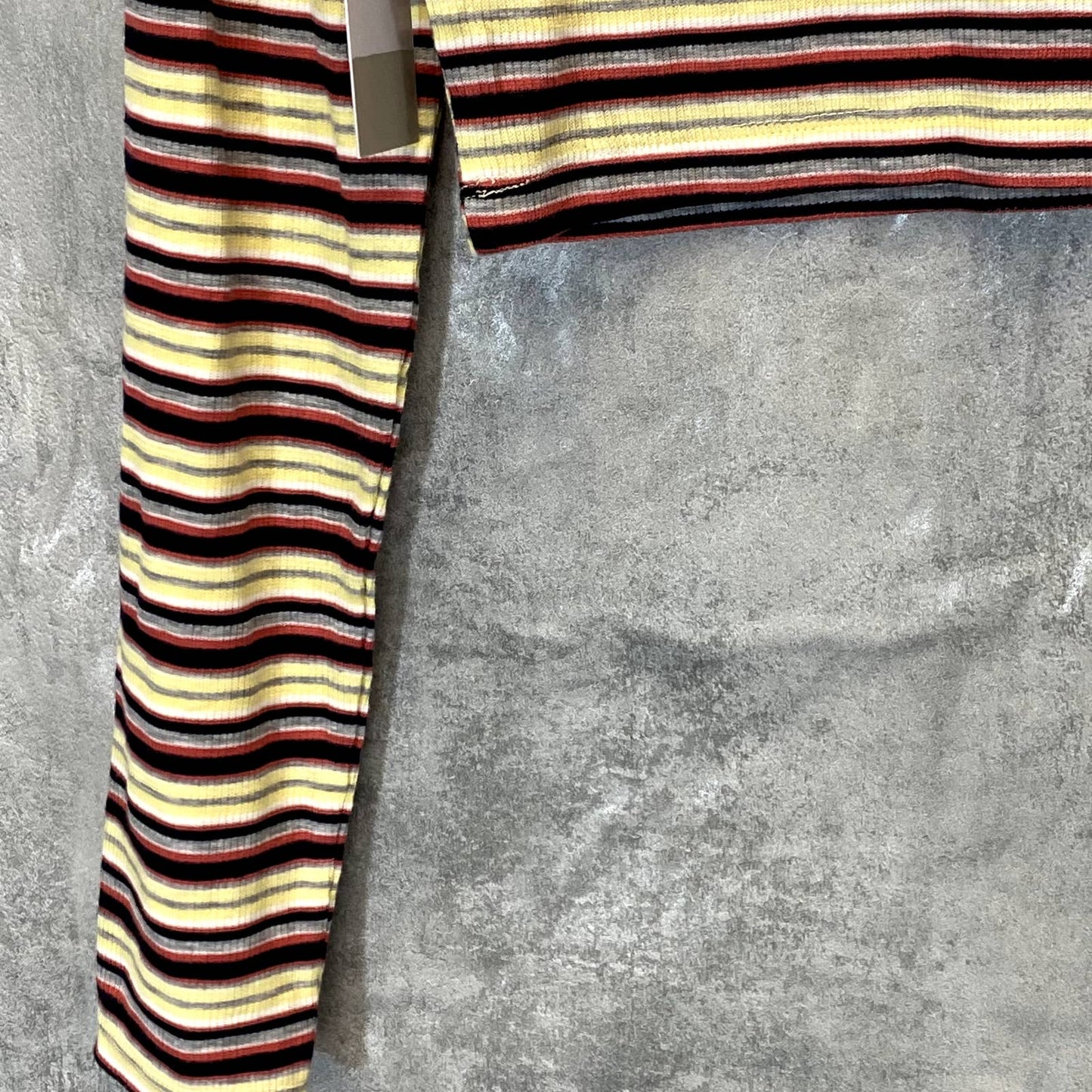 BP. Women's Yellow Multi Stripe Ribbed Mock Neck Long Sleeve Crop Top SZ M