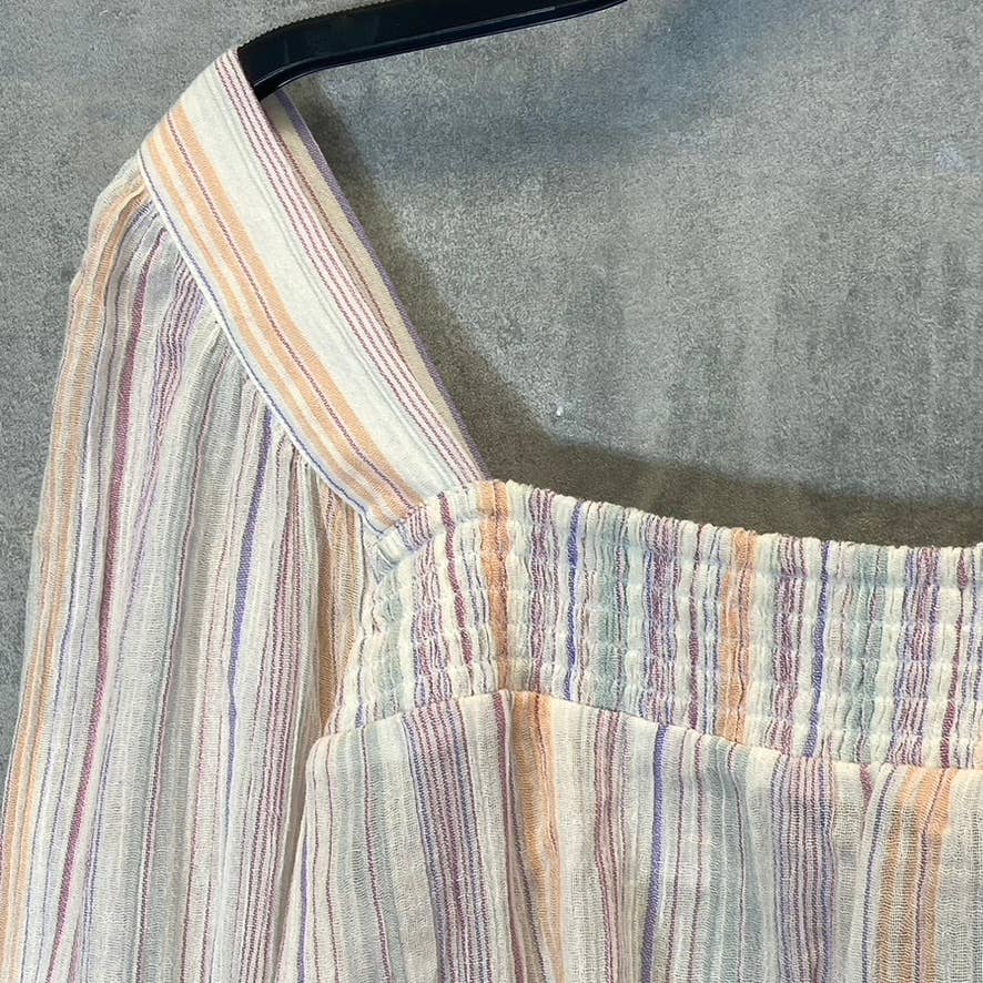 BCBGENERATION Women's Multi Square-Neck Smocked Long Sleeve Chiffon Top SZ S