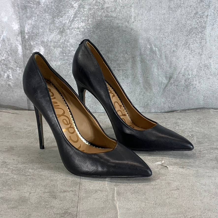 SAM EDELMAN Women's Black Leather Danna Pointed-Toe Stiletto Pumps SZ 7.5