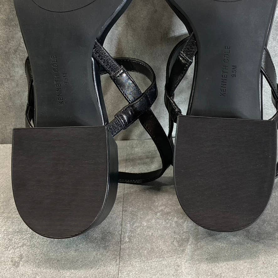 KENNETH COLE NEW YORK Women's Black Leather Maisie Low Block Heel Sandals SZ 9.5