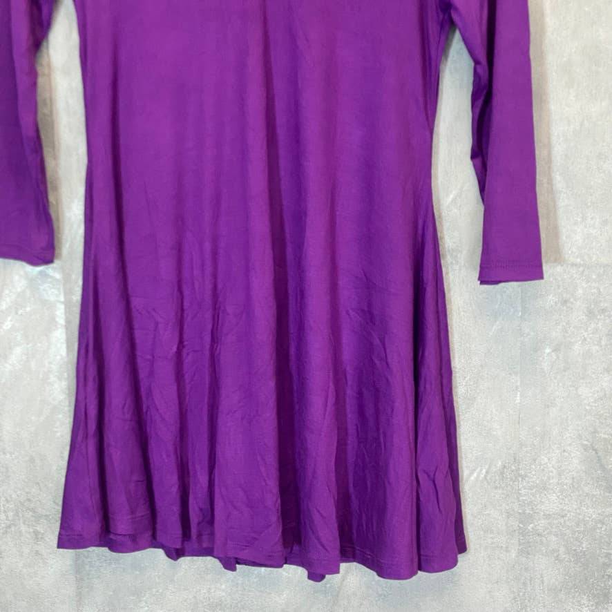24/7 COMFORT APPAREL Women's Purple V-Neck 3/4 Sleeve Swing Tunic Top SZ S