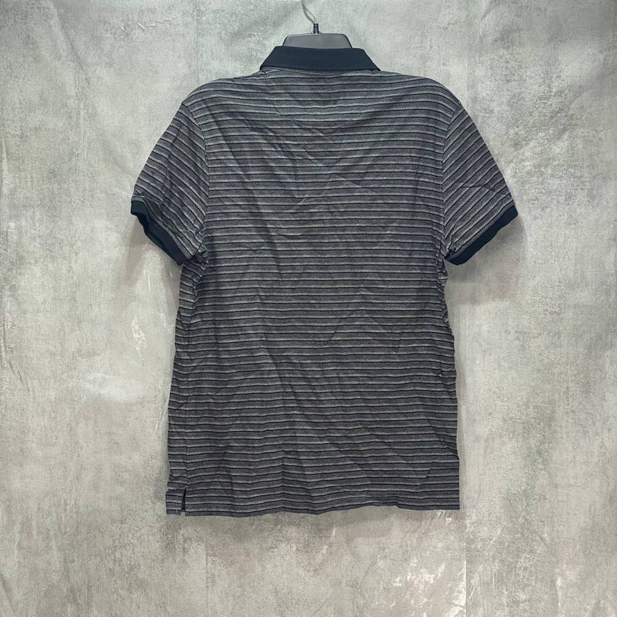 CALVIN KLEIN Black Liquid Touch Micro Stripe Short Sleeve Polo Shirt SZ M