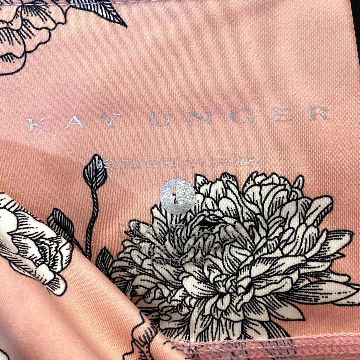KAY UNGER Women's Pretty Peony Peach Floral Print High-Rise Mesh 7/8 Leggings SZ L