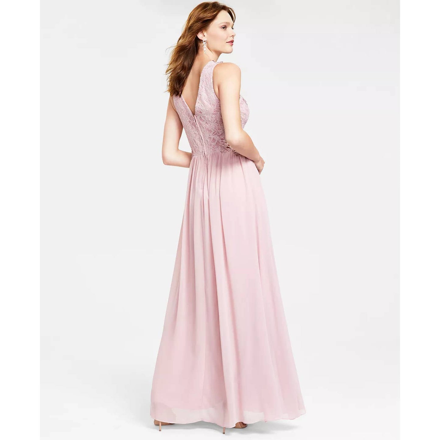 CITY STUDIO Juniors' Pink Scalloped Lace Embellished Illusion Tulip Gown SZ 11