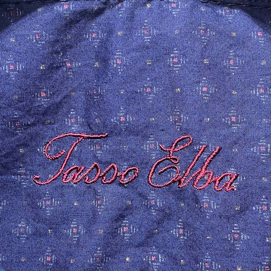 TASSO ELBA Navy Stretch Medallion Print Long Sleeve Dress Shirt SZ L