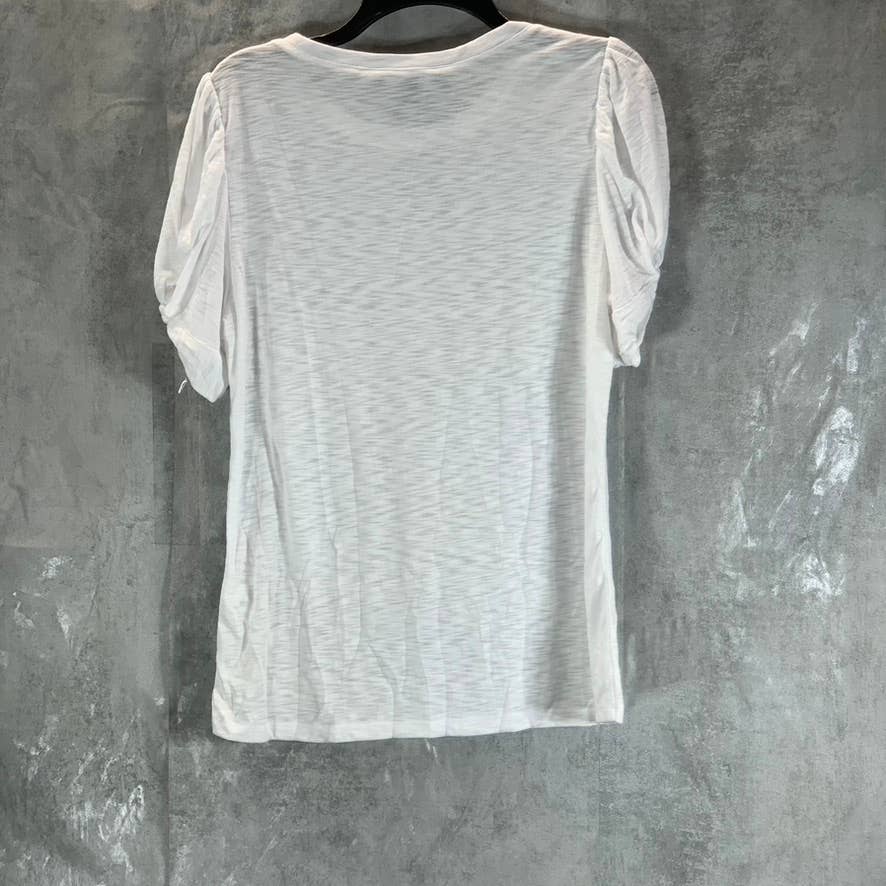 INC INTERNATIONAL CONCEPTS Women's Bright White Crewneck Puff-Sleeve Top SZ L