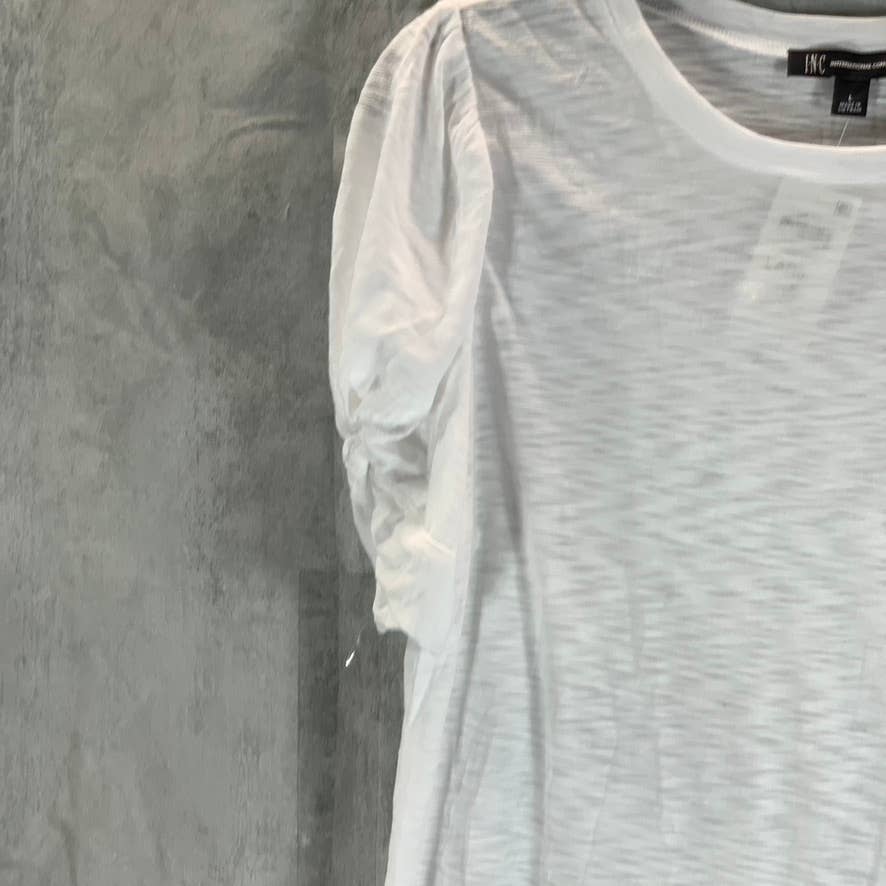 INC INTERNATIONAL CONCEPTS Women's Bright White Crewneck Puff-Sleeve Top SZ L