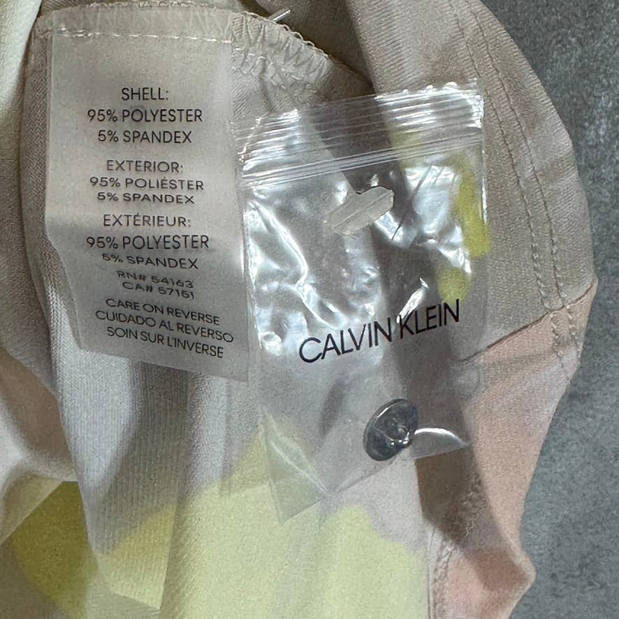 CALVIN KLEIN Women's Petite Yellow/Tan Pleated Crewneck Sleeveless Top SZ P/XS