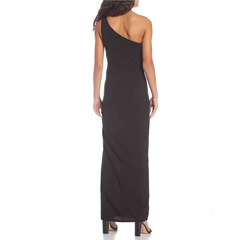 CITY STUDIO Juniors' Black One-Shoulder Cutout Side-Slit Maxi Dress SZ 9