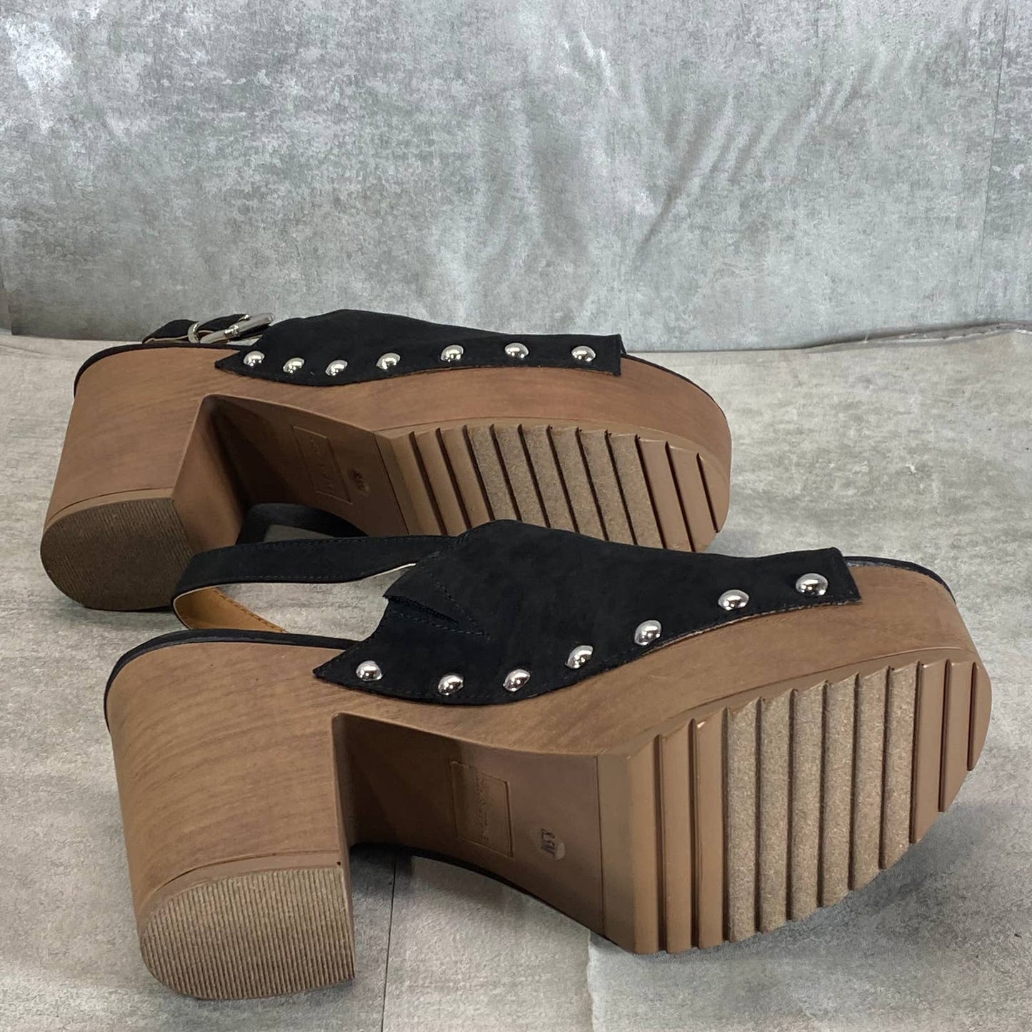 SUN+STONE Women's Black Rayaell Studded Platform Slingback Dress Sandals SZ 8.5