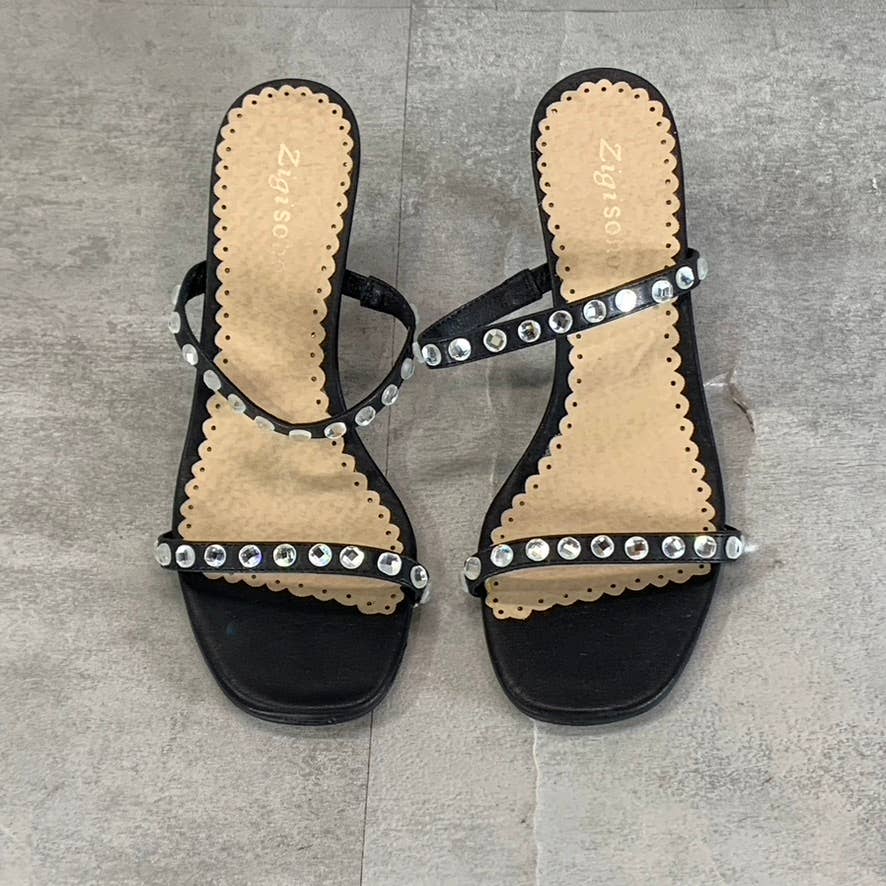 ZIGI SOHO Women's Black Lucy 2-Strap Rhinestone Square-Toe Sandals SZ 7.5