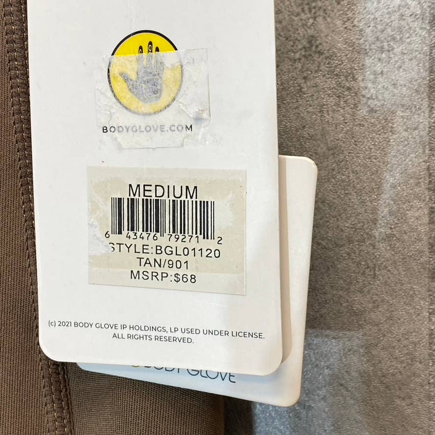 BODY GLOVE Women's Tan Full Length Pull-On Motto Detail Media Pocket Active Leggings SZ M