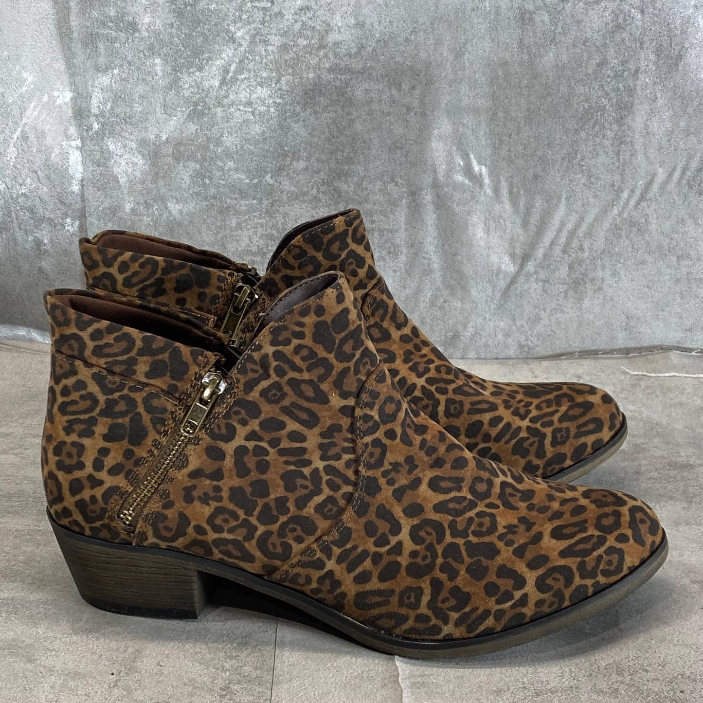 SUN+STONE Women's Brown Leopard Abby Double-Zip Round-Toe Block-Heel Bootie SZ12