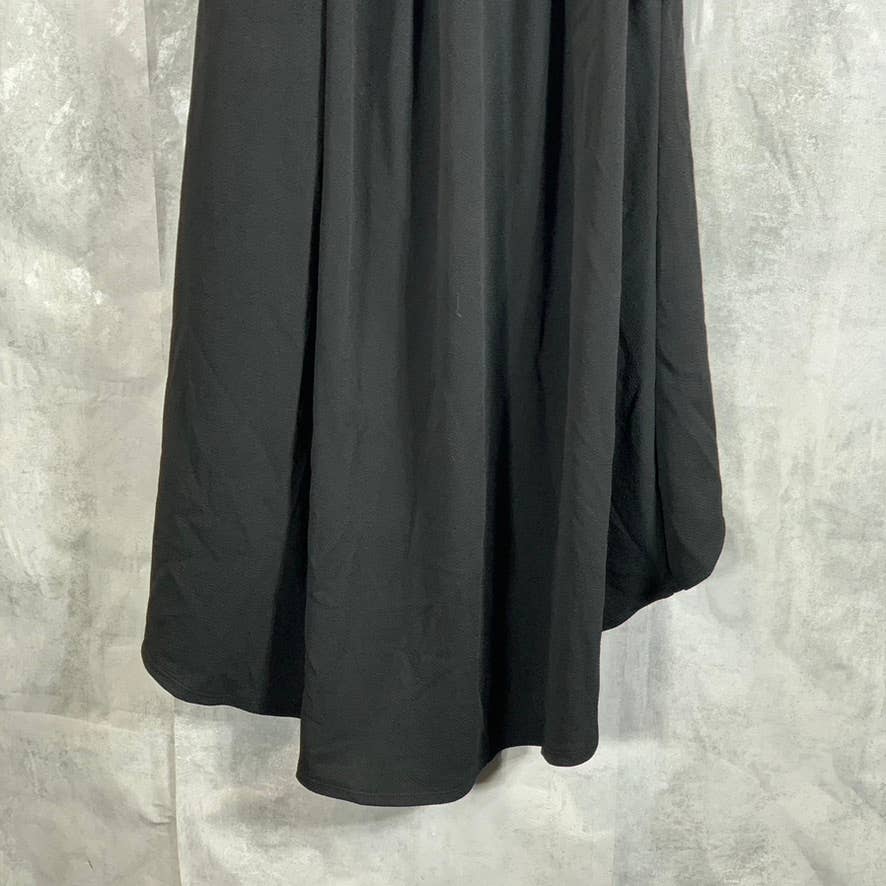 24SEVEN COMFORT APPAREL Women's Solid Black V-Neck Pocketed Hi-Low Dress SZ S