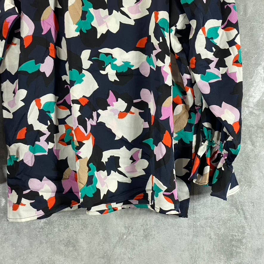 BAR III Women' Bar Navy Combo Printed V-Neck Bell Long-Sleeve Top SZ M