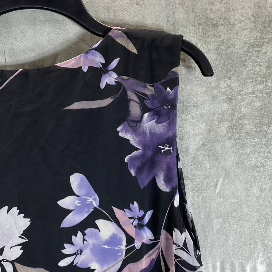 CONNECTED APPAREL Women's Grape Floral-Print Sleeveless Chiffon Overlay Dress