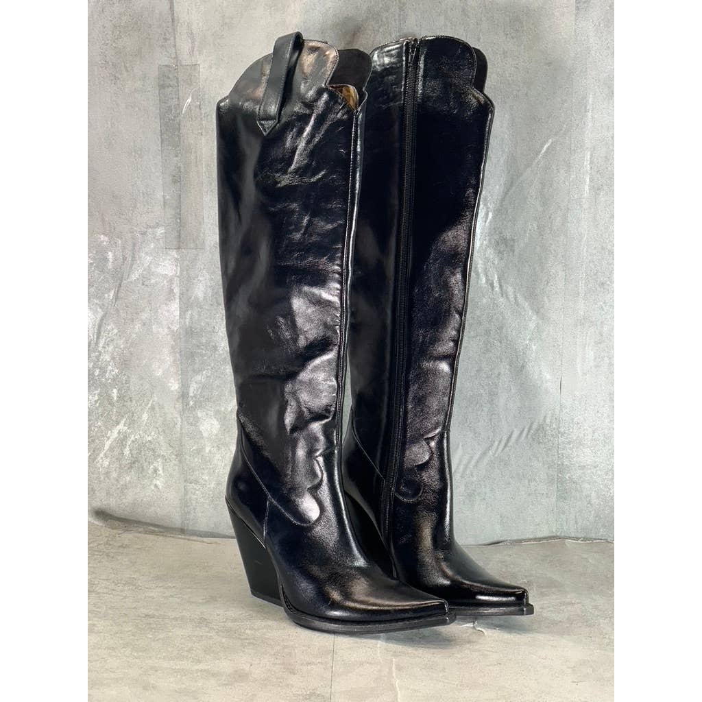 JEFFREY CAMPBELL Women's Black Leather Amiga Pointed-Toe Knee-High Boots SZ 6.5