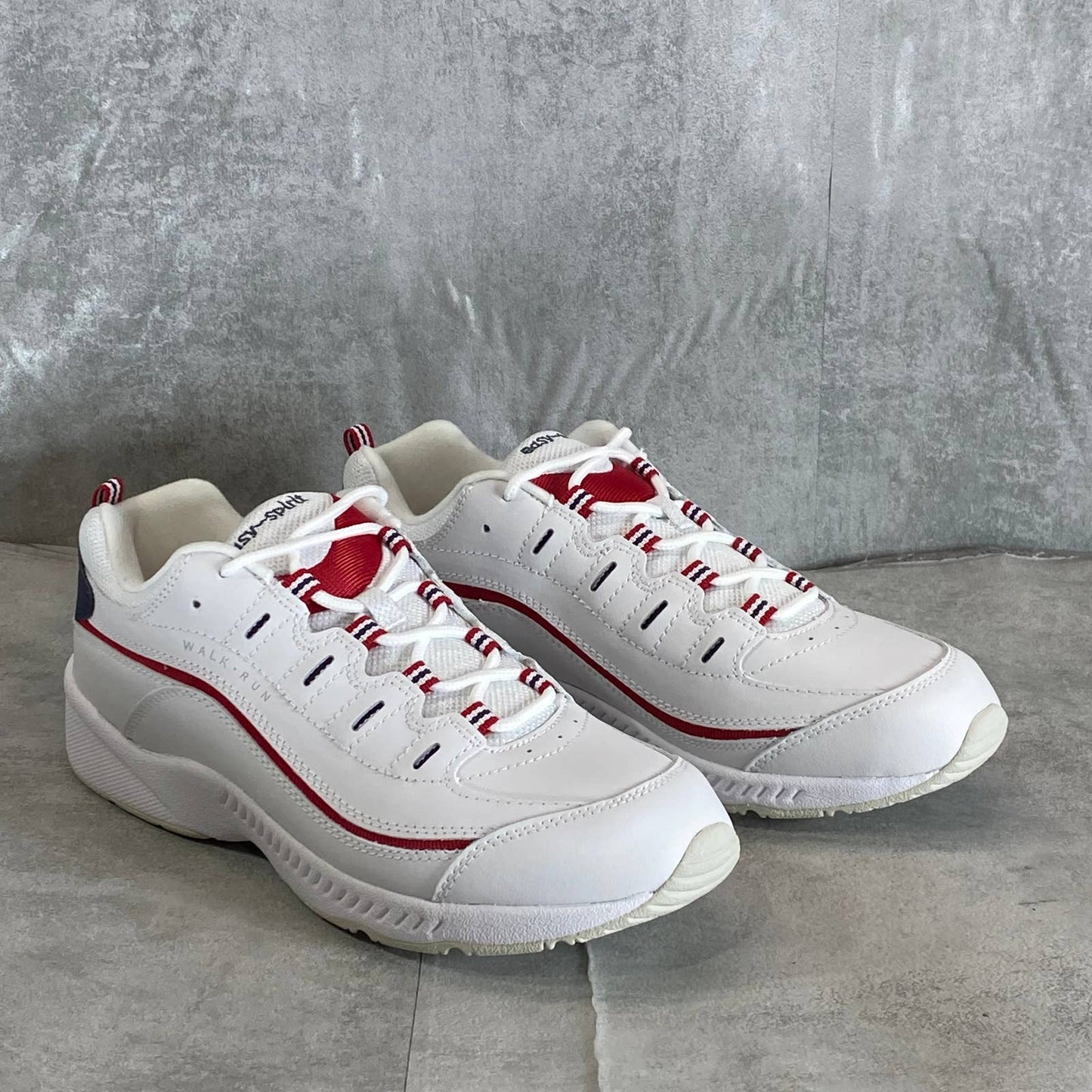 EASY SPIRIT Women's White/Red Romy Leather Lace-Up Walking Shoes SZ 10