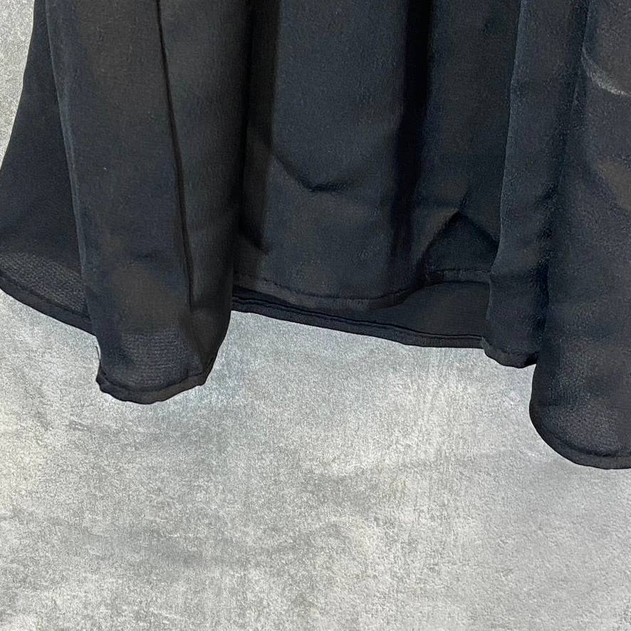 LUNA CHIX Women's Solid Black Flutter Sleeve Double V-Neck Smocked Waist Mini Dress SZ L