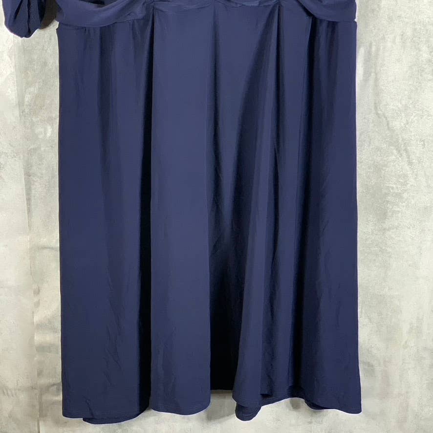 NY COLLECTION Women's Plus Navy Ruched 3/4 Sleeve A-Line Knee-Length Dress SZ1X