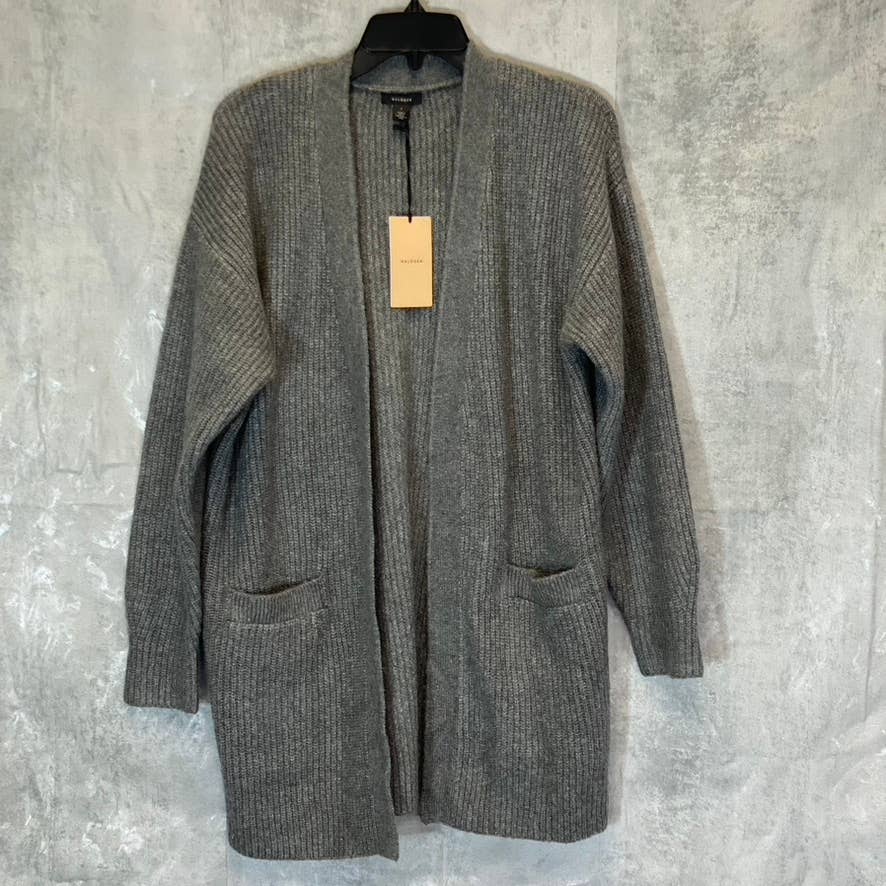 HALOGEN Women's Grey Dark Heather Rib Knit Open-Front Long Cardigan SZ S