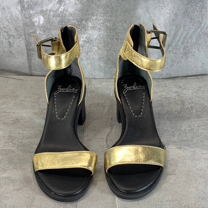 ZODIAC Women's Gold Metallic Ilsa Ankle-Strap Block-Heel City Sandals SZ 7.5