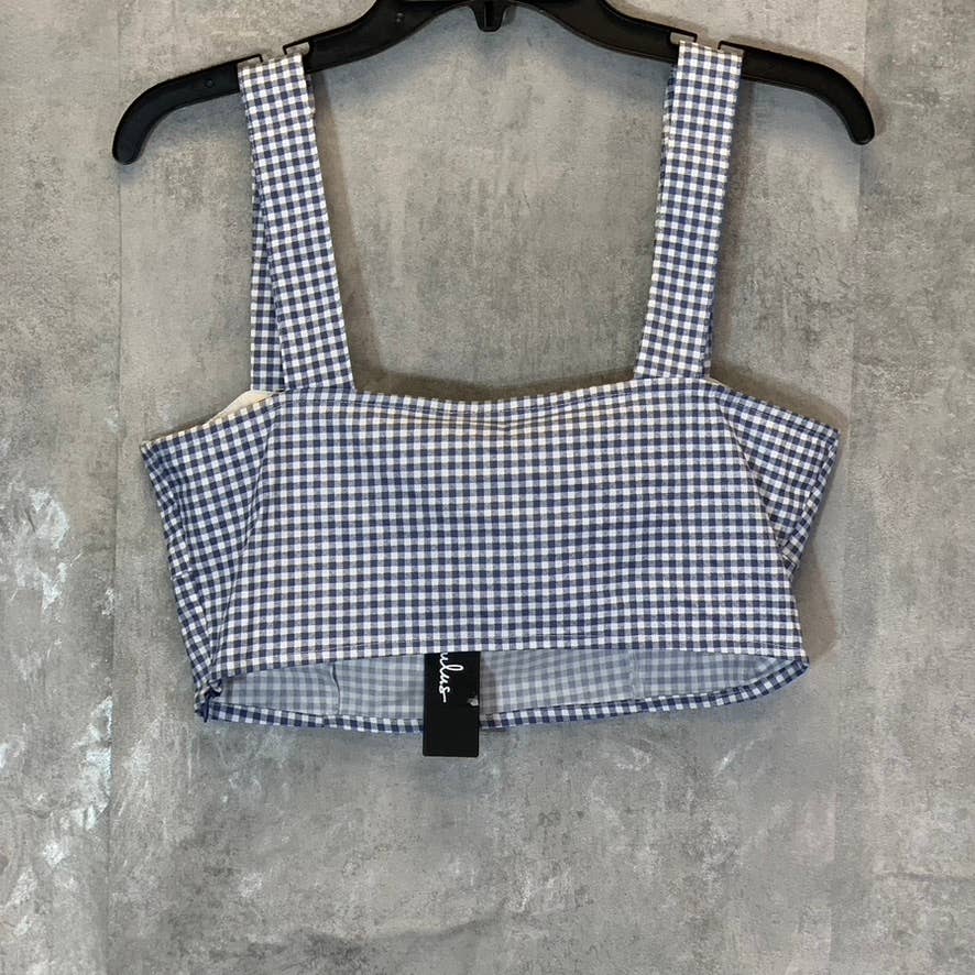 LULUS Women's Blue Gingham Follow The Sun Lightweight Sleeveless Crop Top SZ M
