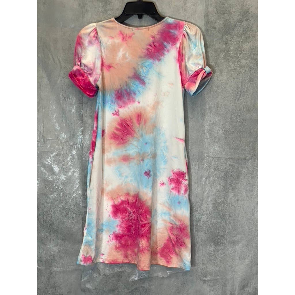 GOOD LUCK GEM Women's Sky/Pink Tie-Dye Puff Short Sleeve Mini Dress SZ S
