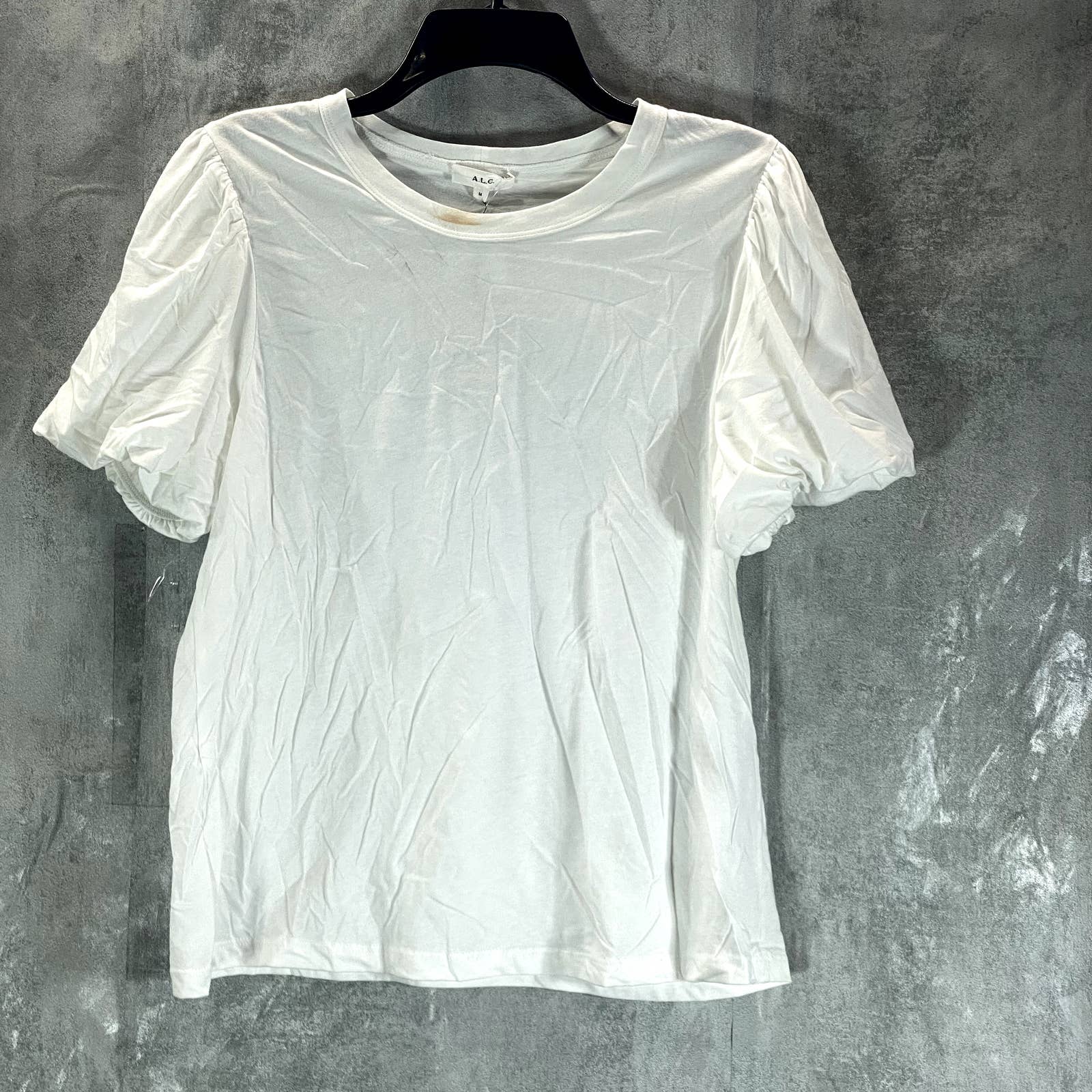 A.L.C Women's White Crewneck Puff-Sleeve Poole Tee SZ M