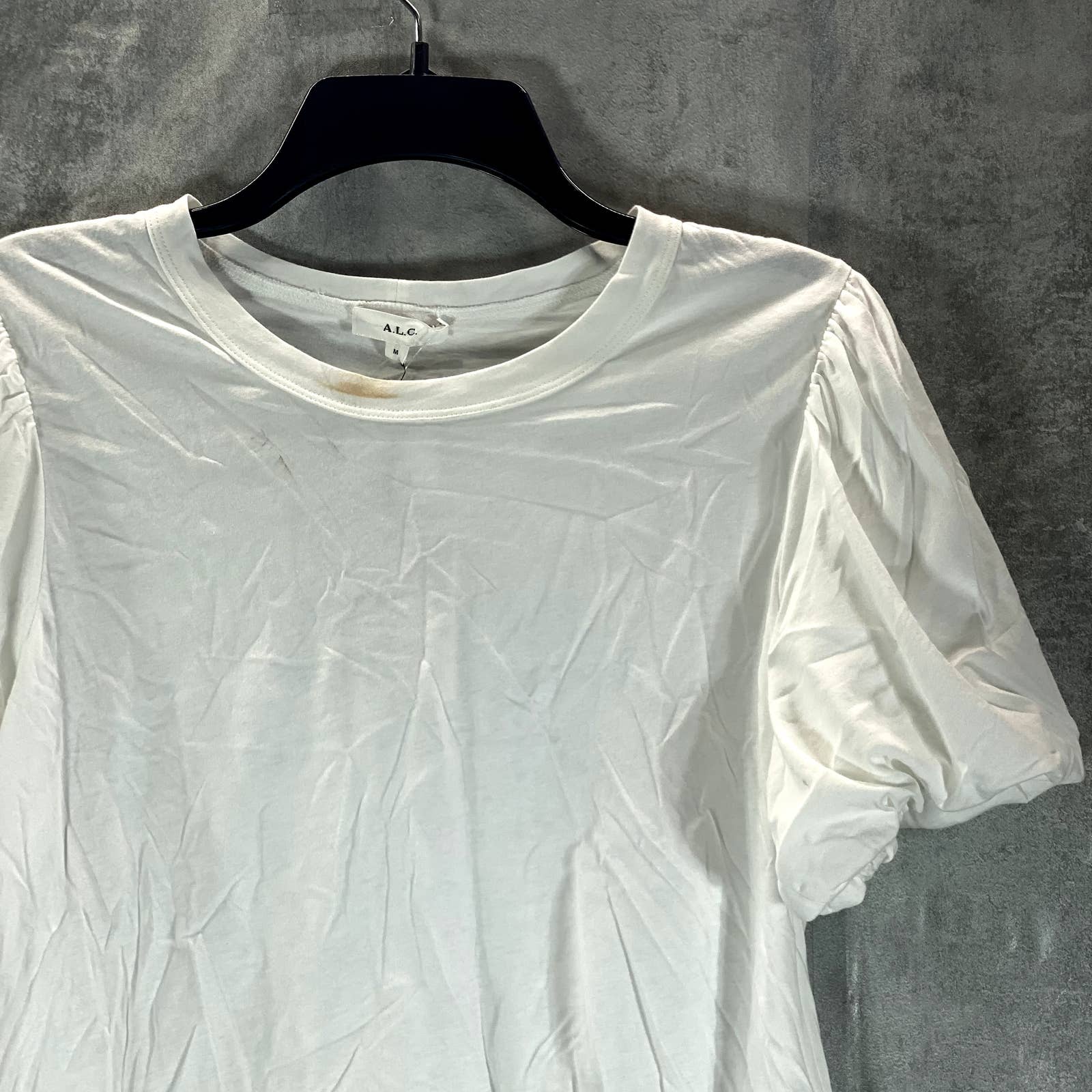 A.L.C Women's White Crewneck Puff-Sleeve Poole Tee SZ M
