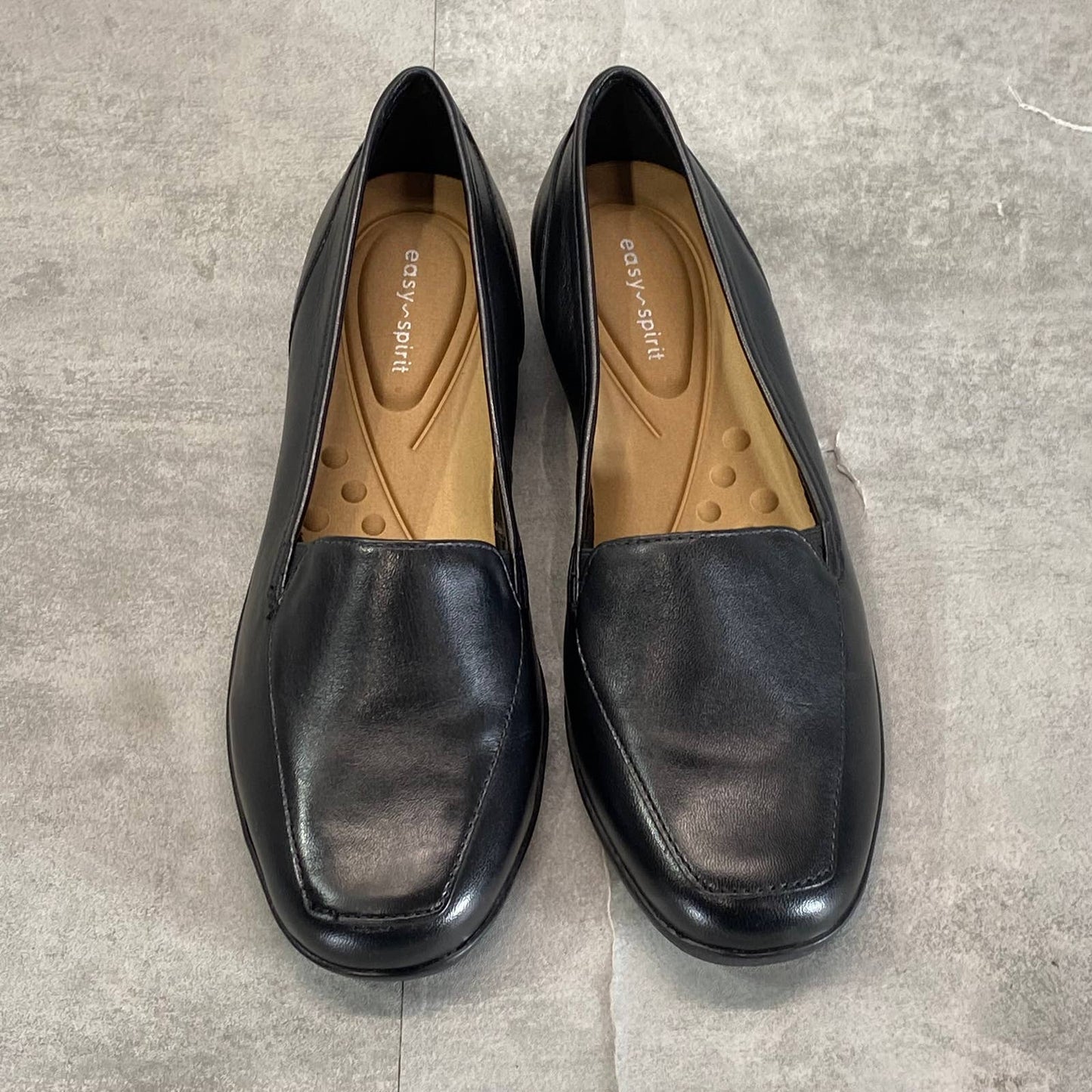 EASY SPIRIT Women's Black Leather Devitt Round-Toe Slip-On Loafer Flats SZ 8.5