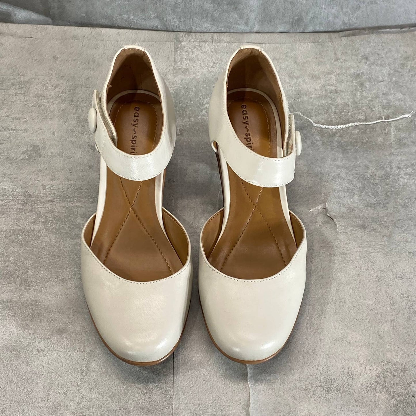 EASY SPIRIT Women's Ivory Leather Clarice Mary Jane Block-Heel Dress Pumps SZ 6