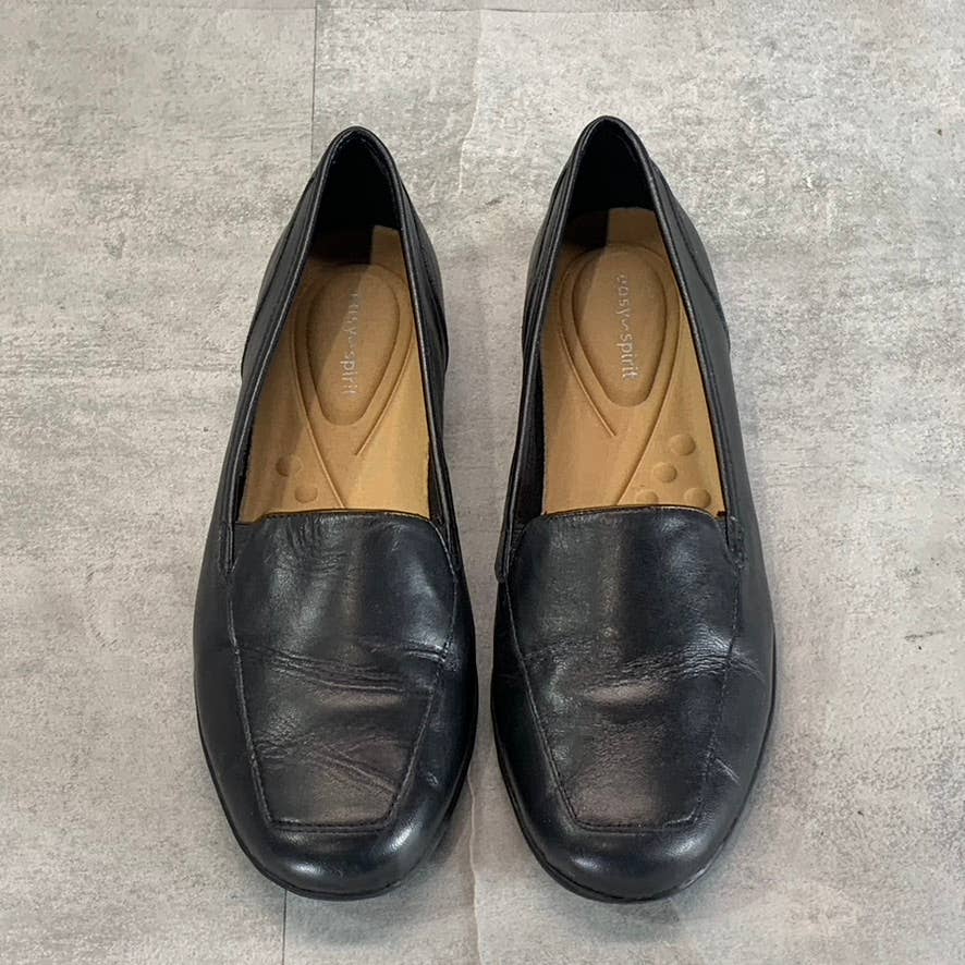 EASY SPIRIT Women's Black Leather Devitt Round-Toe Slip-On Loafer Flats SZ 7.5