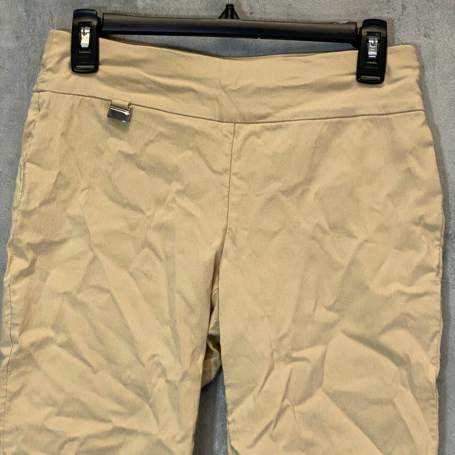 ALFANI Women's Cream Beige Tummy Control Mid-Rise Pull-On Capri Pants SZ 2