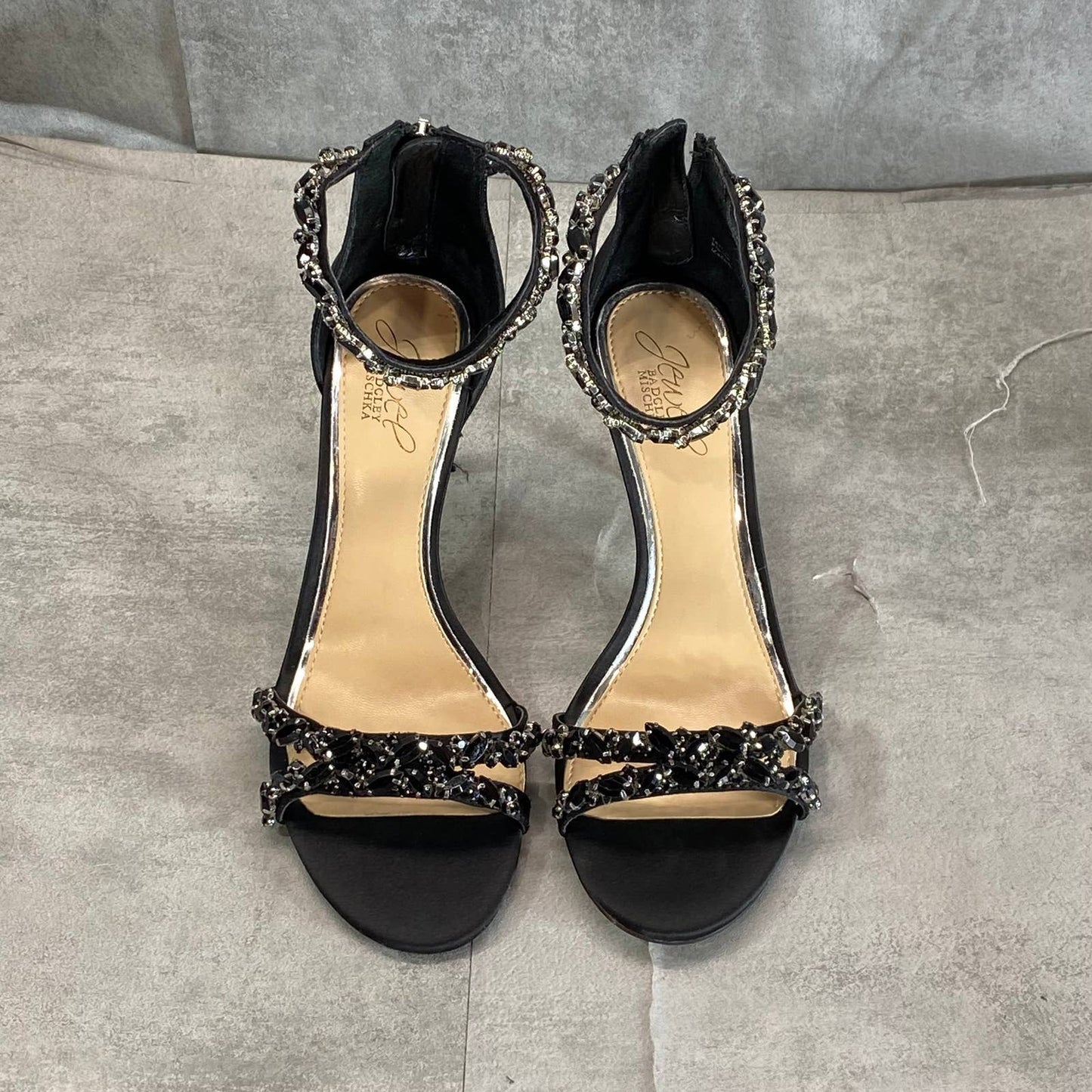 JEWEL BADGLEY MISCHKA Women's Black Caroline Embellished Evening Sandals SZ 7