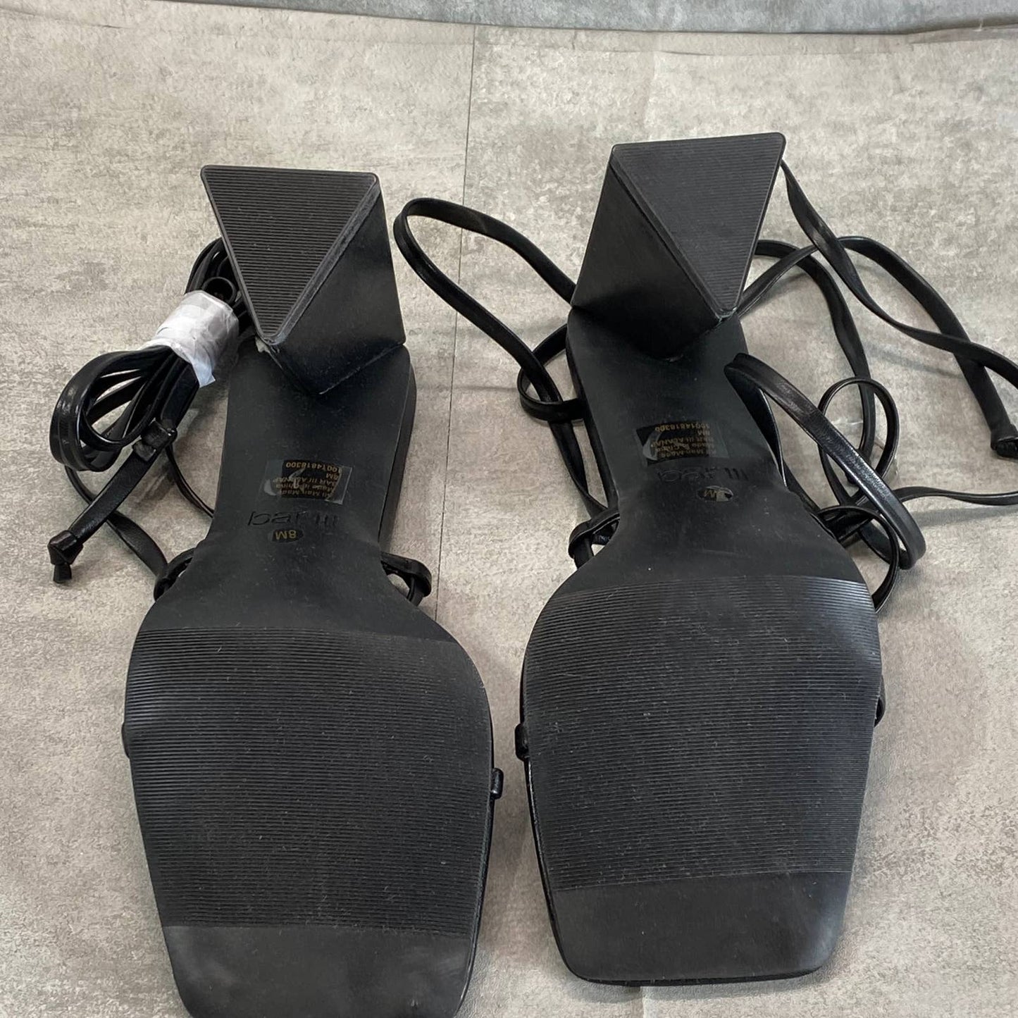 BAR III Women's Black Smooth Alana Tie-Up Geo-Heel Square-Toe Sandals SZ 8