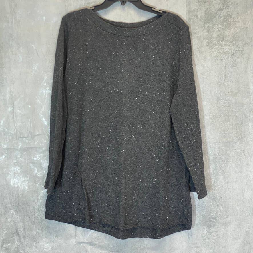 KAREN SCOTT Women's Charcoal Ballet Neck Curved Hem Pullover Tunic Sweater SZ 2XL