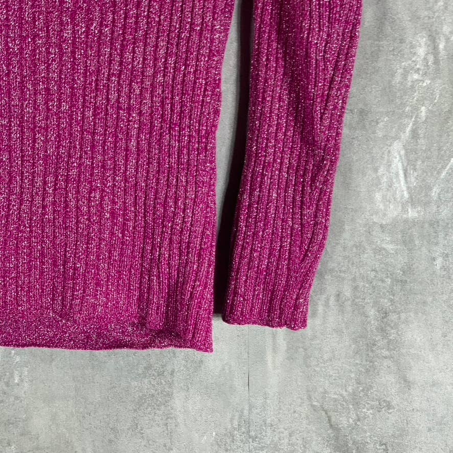 INC Women's Fuchsia Pop Metallic Ribbed Off-The-Shoulder Sweater SZ M