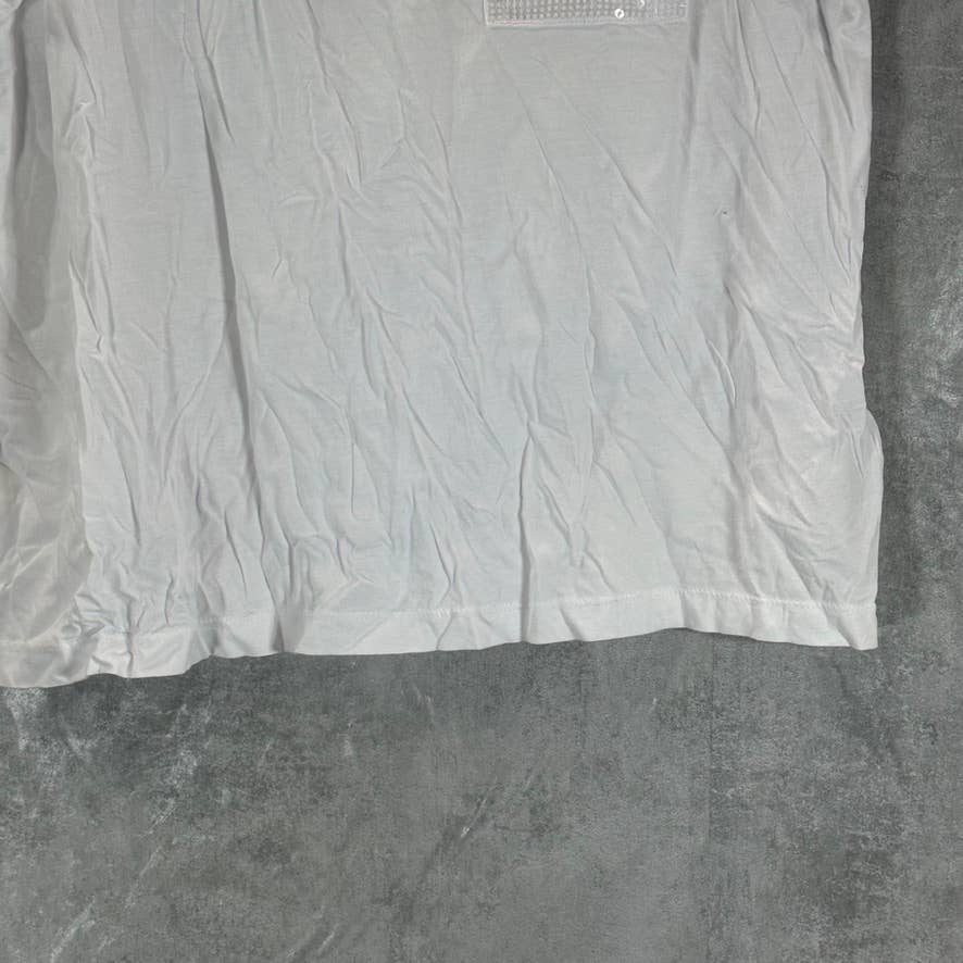 DKNY Women's White Sequin-Pocket Crewneck Short-Sleeve T-Shirt SZ XL