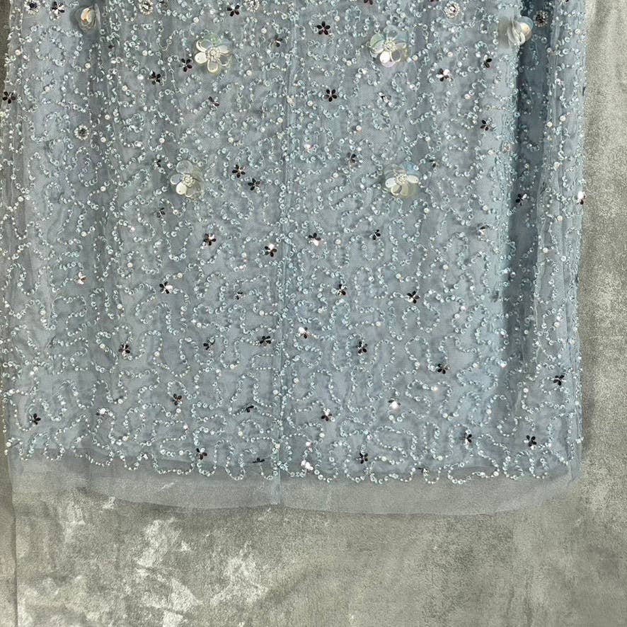 ADRIANNA PAPELL Women's Glacier Sequin Beaded V-Neck Flutter-Sleeve Dress SZ8