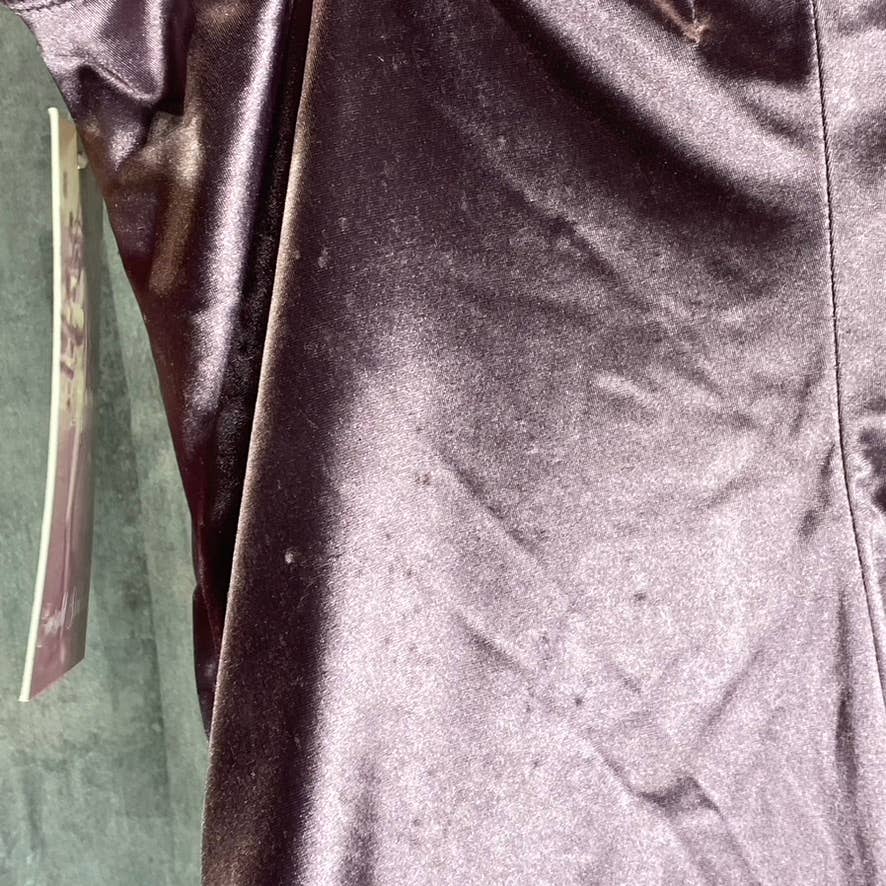 EMERALD SUNDAE Juniors' Purple Satin Ruched Asymmetrical Bodycon Mini Dress SZ L