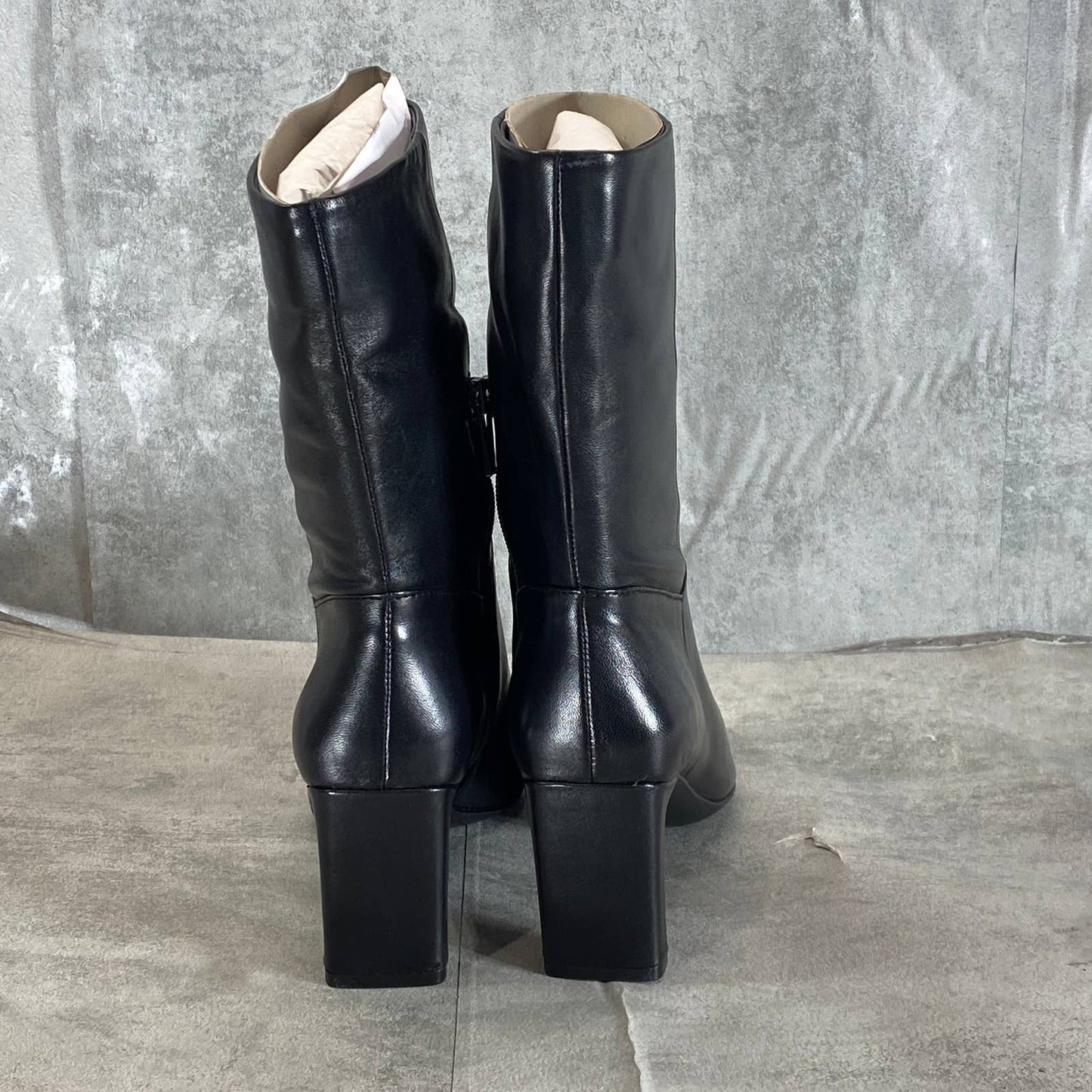 NATURALIZER Women's Black Leather Plat Square-Toe Mid-Calf Booties SZ 6