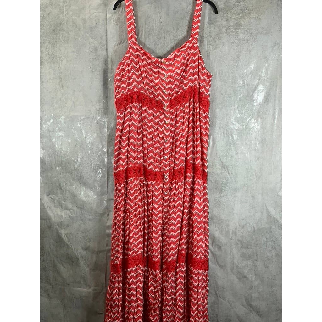 FEVER Women's Pointsietta Sweetheart Neckline Gauze Tiered Maxi Tank Dress SZ XL