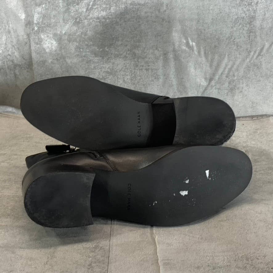 COLE HAAN Women's Black Leather Haidyn Block-Heel V-Cut Buckle Ankle Boots SZ 10
