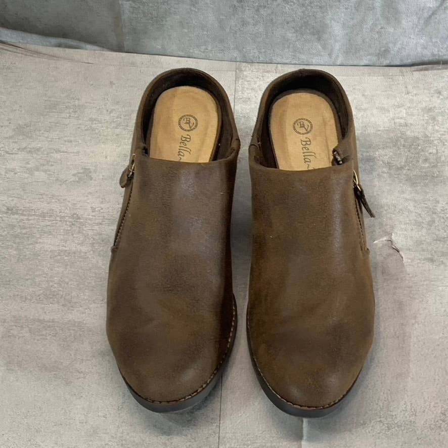 BELLA-VITA Women's Wide Brown Carlene Side-Zip Chunky-Heel Mules SZ 10W