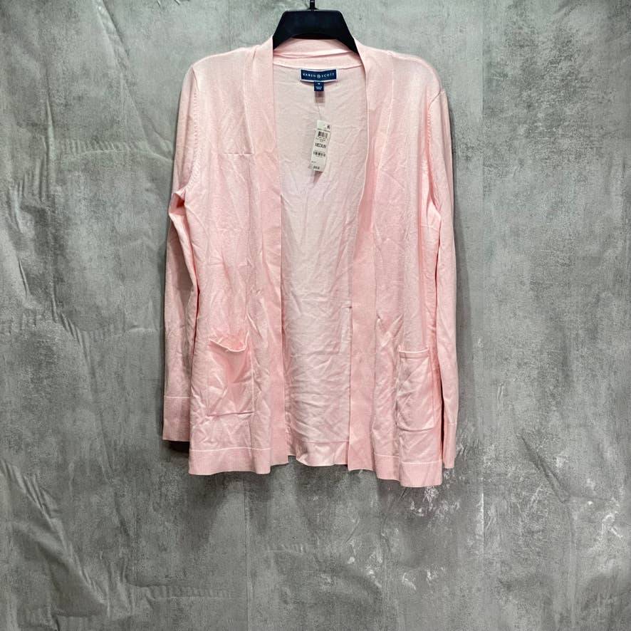 KAREN SCOTT Blush Long Sleeve Open Front Two-Pocket Cardigan SZ M