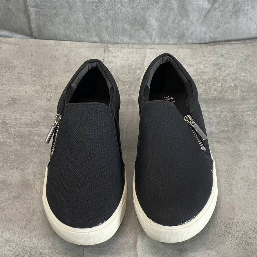 STYLE & CO Women's Black Textured Moira Zip Round-Toe Slip-On Sneakers SZ 6.5