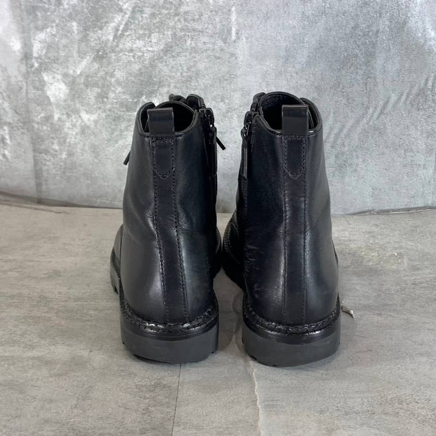 VINCE. Women's Black Leather Cabria Lug-Sole Lace-Up Side-Zip Combat Boots SZ 8