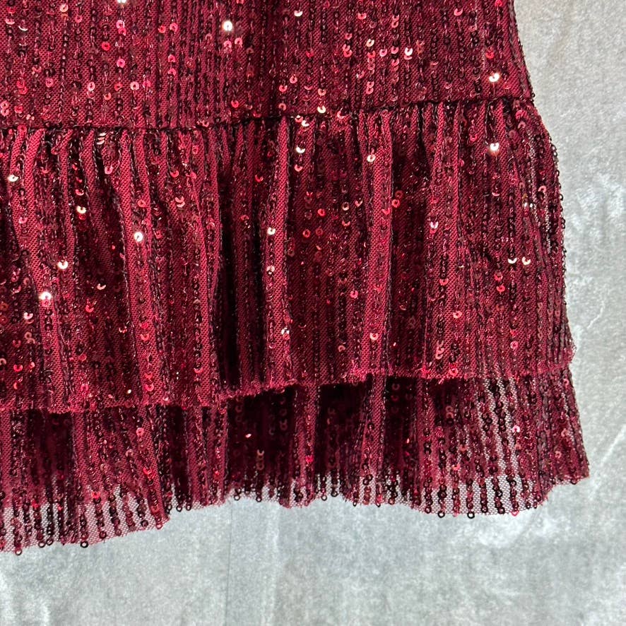 VINCE CAMUTO Women's Dark Wine Ruffled Sequin Embellished Mini Skirt SZ XL